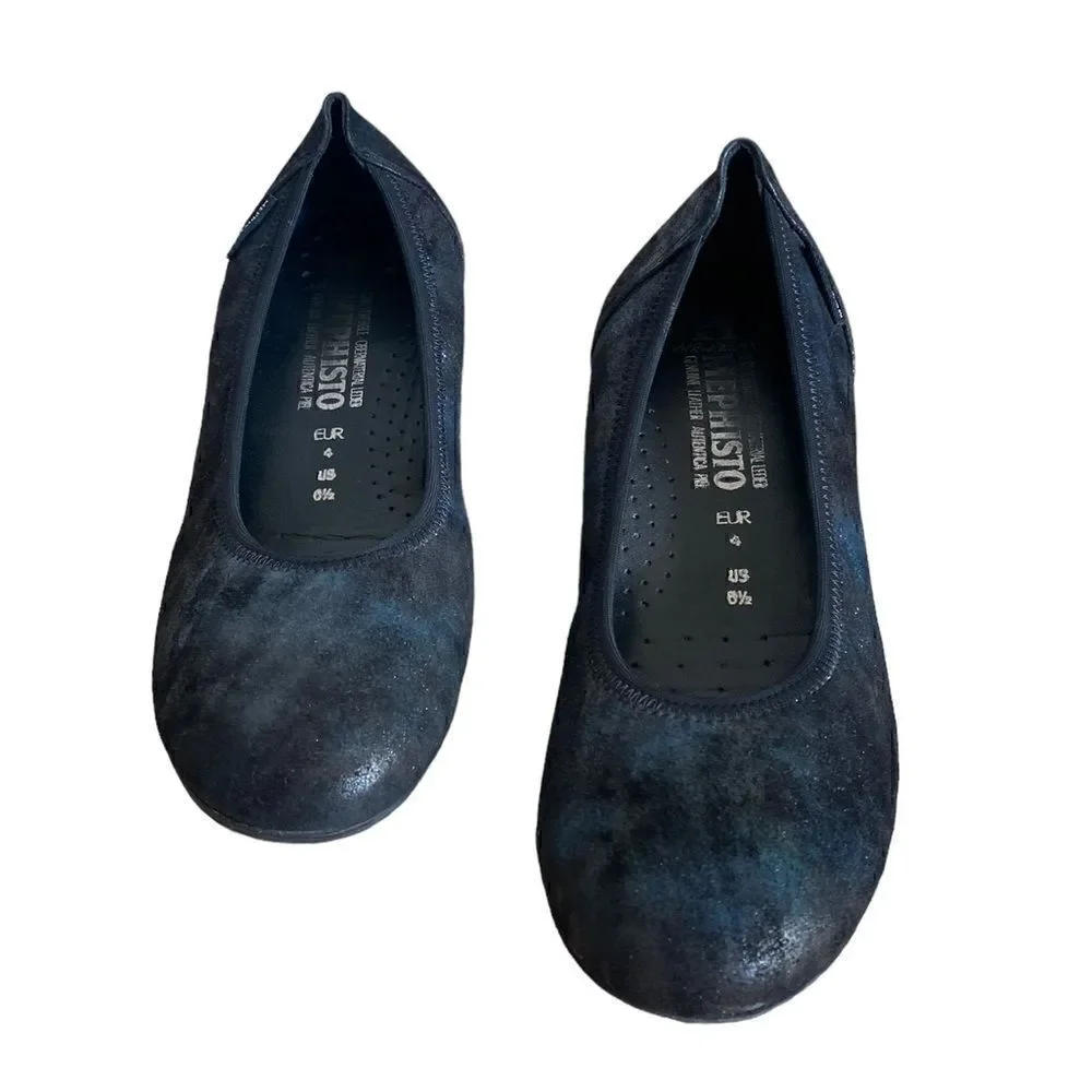 Mephisto Emilie Ballet Flats Petroleum Dark Blue Size 6.5